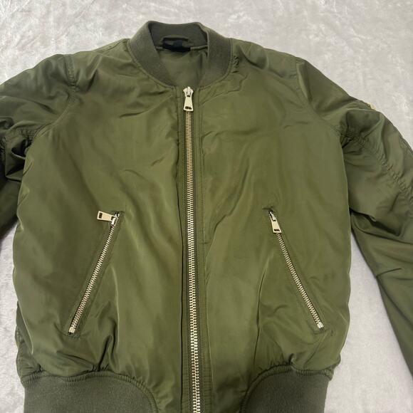 Topshop Women's Long Sleeve‎ Full Zip Bomber Jacket 2 Green Pockets Lined - Picture 6 of 13